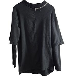 DISTURBIA Black Layered Long Sleeve Top with Zip Detail Streeetwear Disstressed